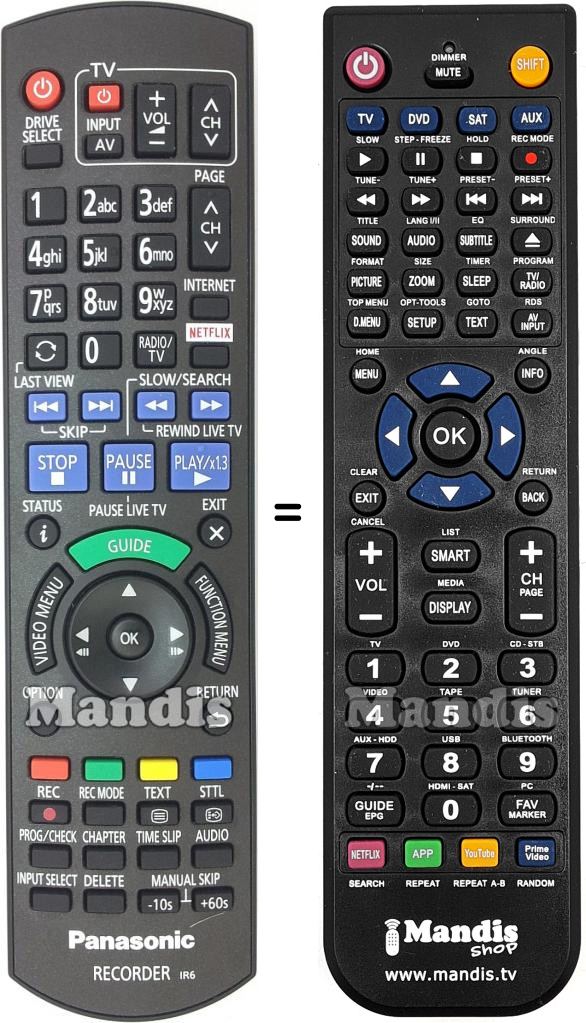 Télécommande équivalente Panasonic N2QAYB001046