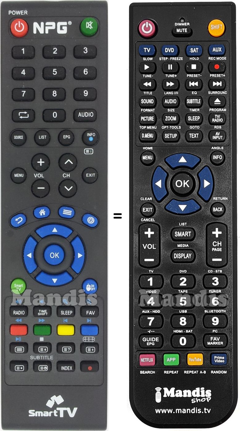 Télécommande équivalente Npg NSD-3238HHB