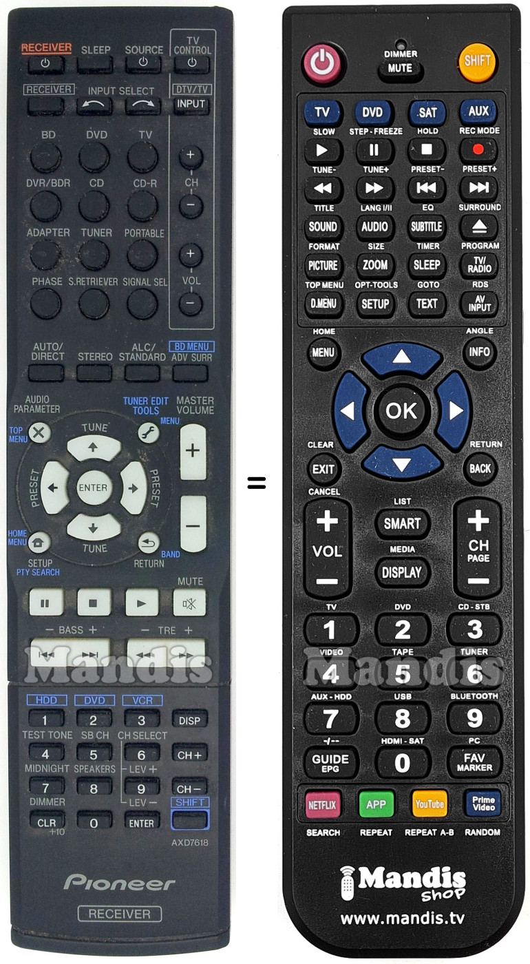 Gleichwertige Fernbedienung Pioneer AXD7618