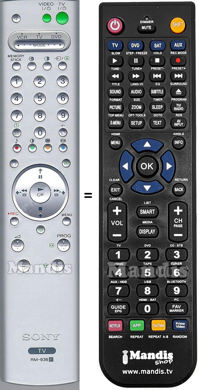 Télécommande équivalente Sony RM-936