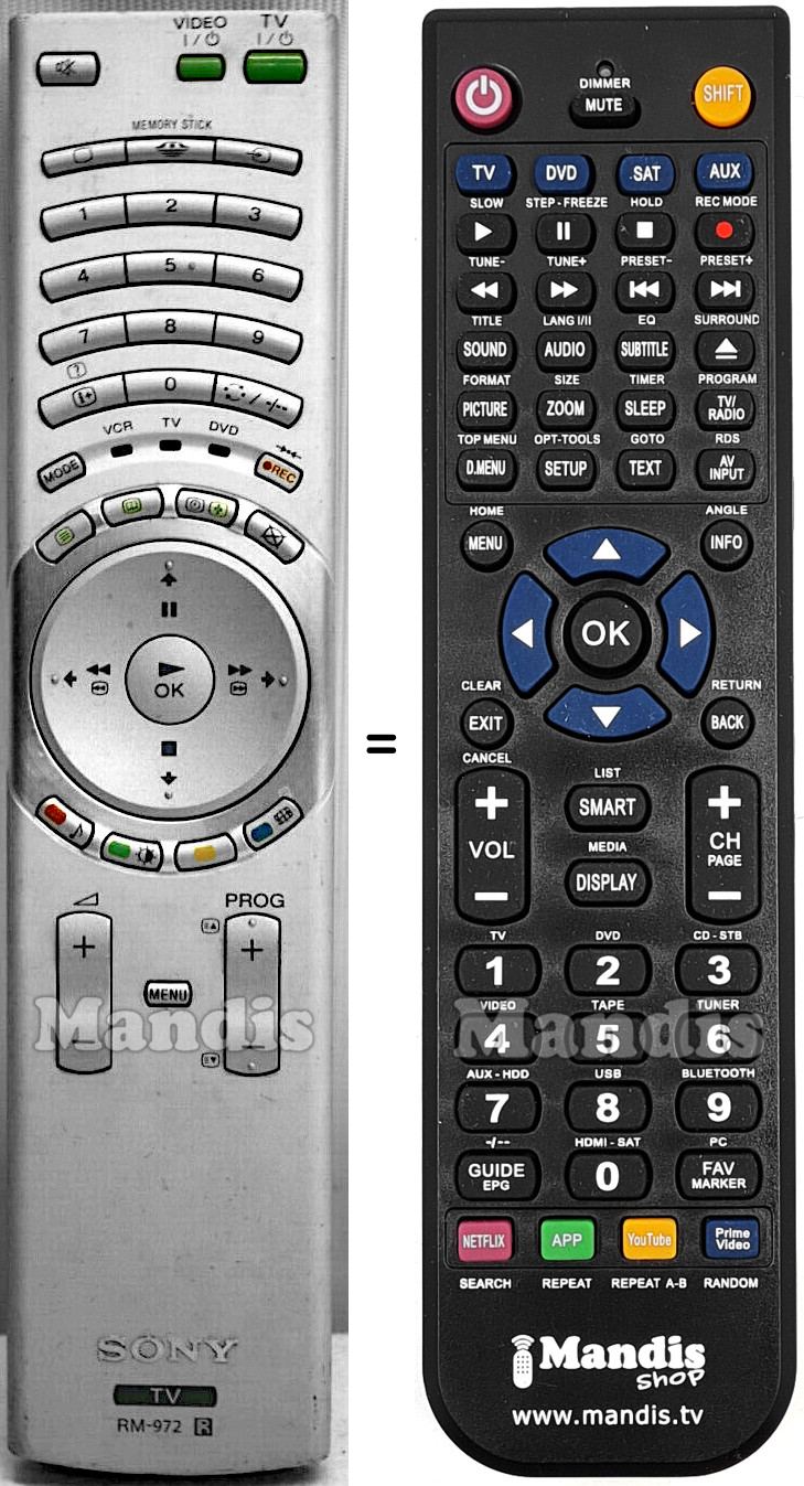 Replacement remote control Sony RM-972