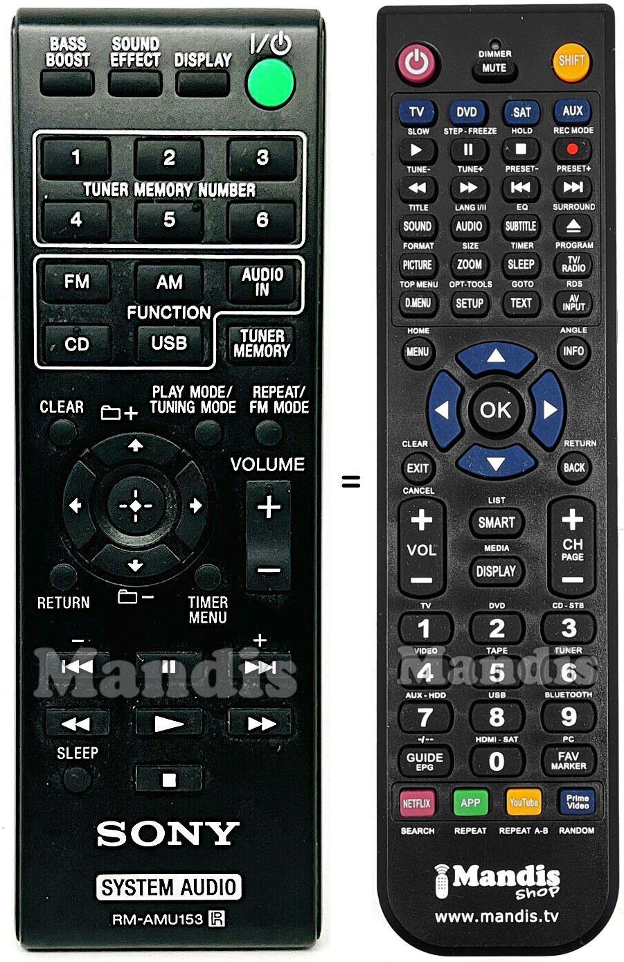 Télécommande équivalente Sony RM-AMU153