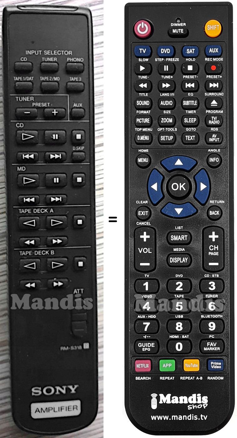 Telecomando equivalente Sony RM-S318