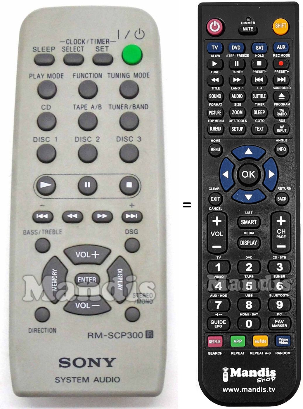 Télécommande équivalente Sony RM-SCP300