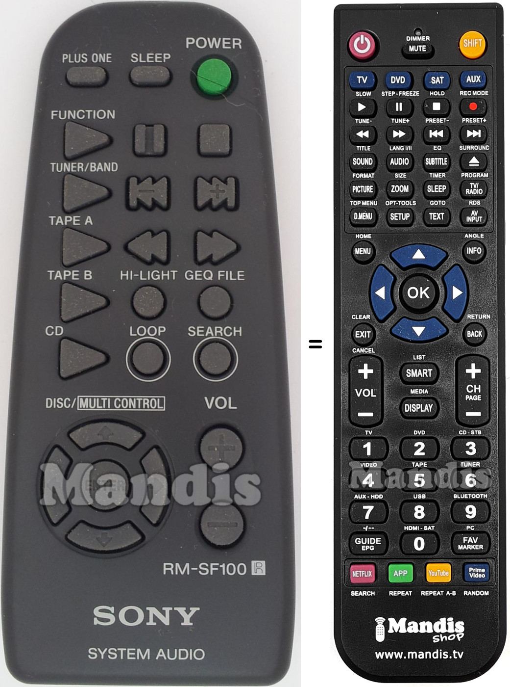 Replacement remote control Sony RM-SF100