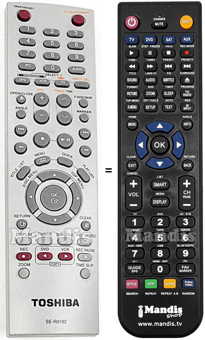 Replacement remote control Toshiba SE-R0192