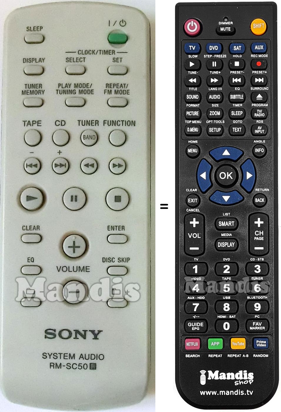 Telecomando equivalente Sony RM-SC50