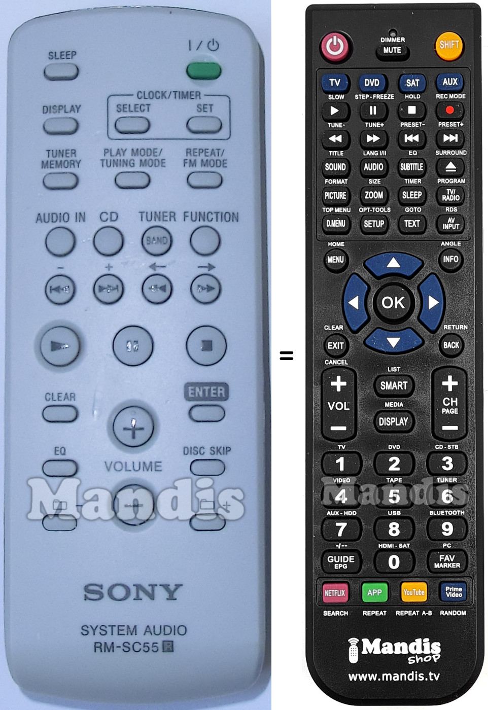 Télécommande équivalente Sony RM-SC55