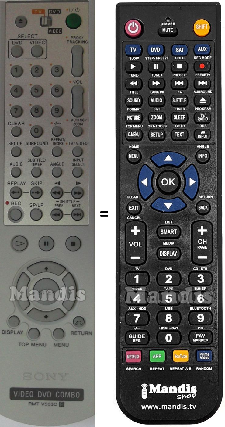Telecomando equivalente Sony RMT-V503C