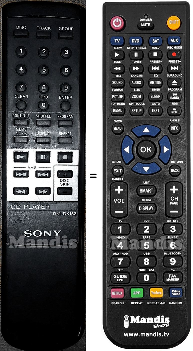 Gleichwertige Fernbedienung Sony RM-DX153