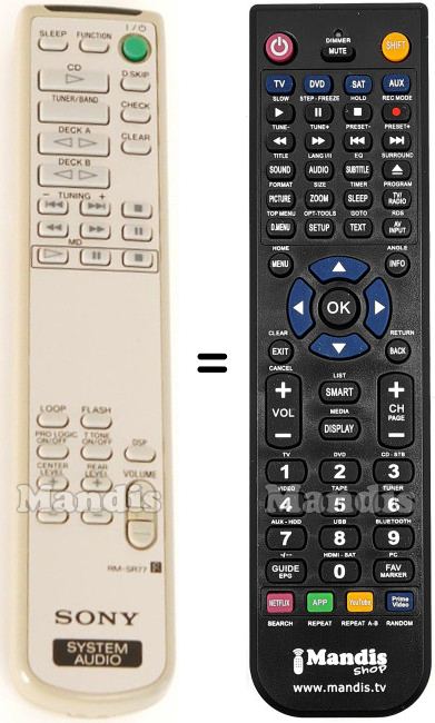 Télécommande équivalente Sony RM-SR77