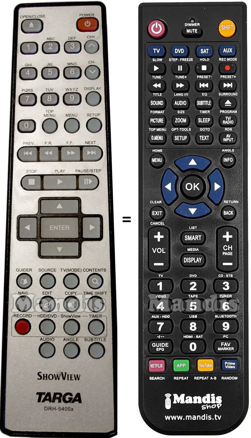 Replacement remote control Targa DRH-5400X