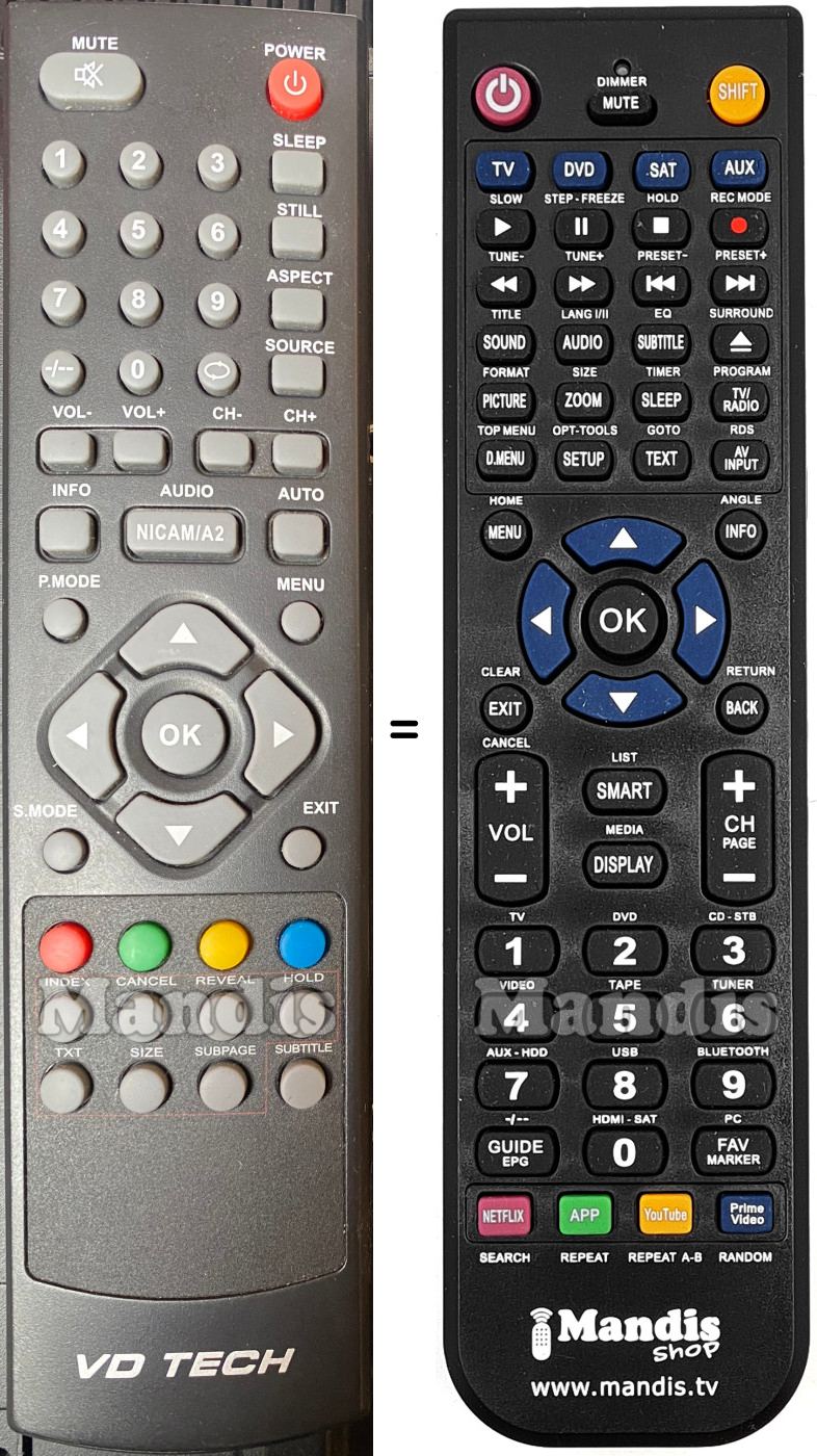 Telecomando equivalente VD Tech TQL24HDVD001