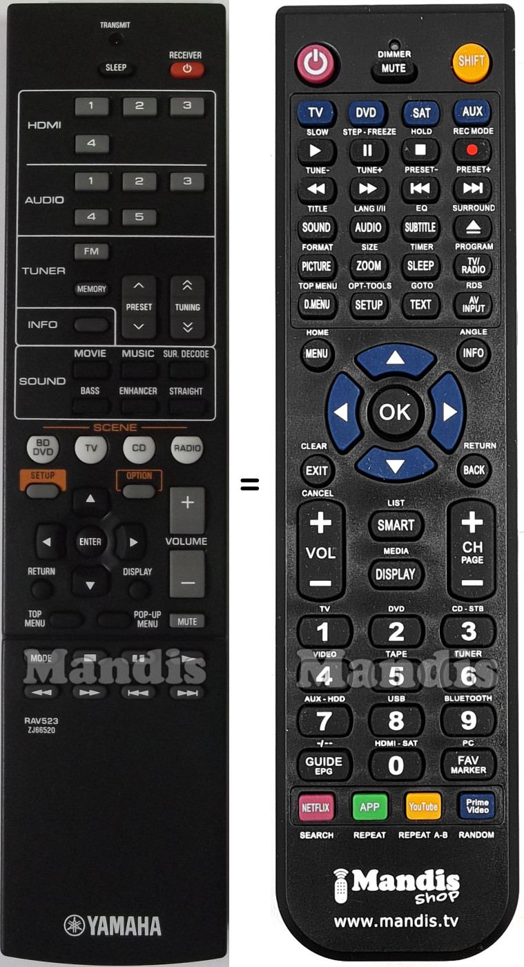 Télécommande équivalente Yamaha RAV523