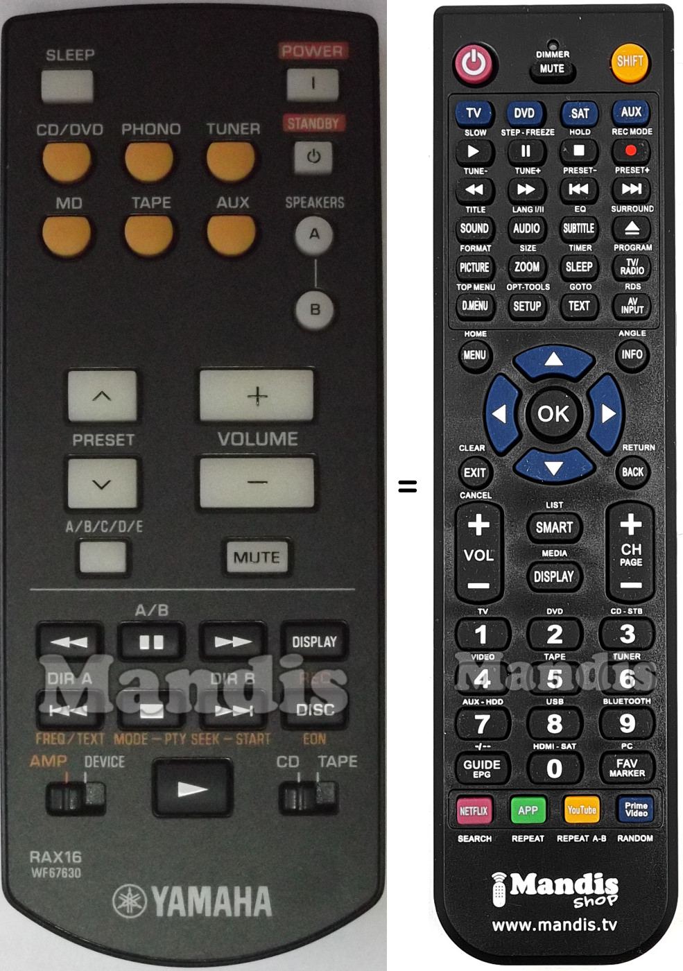 Replacement remote control Yamaha RAX16