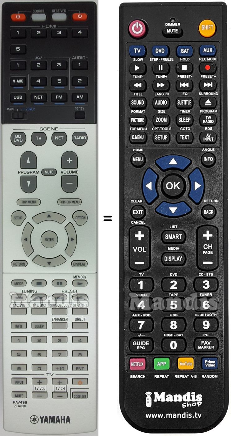 Télécommande équivalente Yamaha RAV499