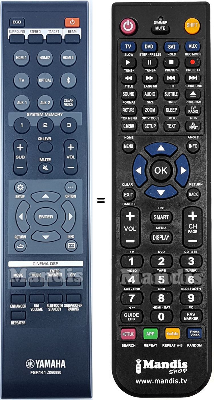 Replacement remote control Yamaha FSR141
