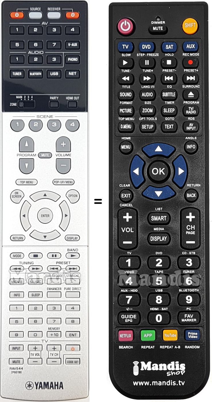 Télécommande équivalente Yamaha RAV544