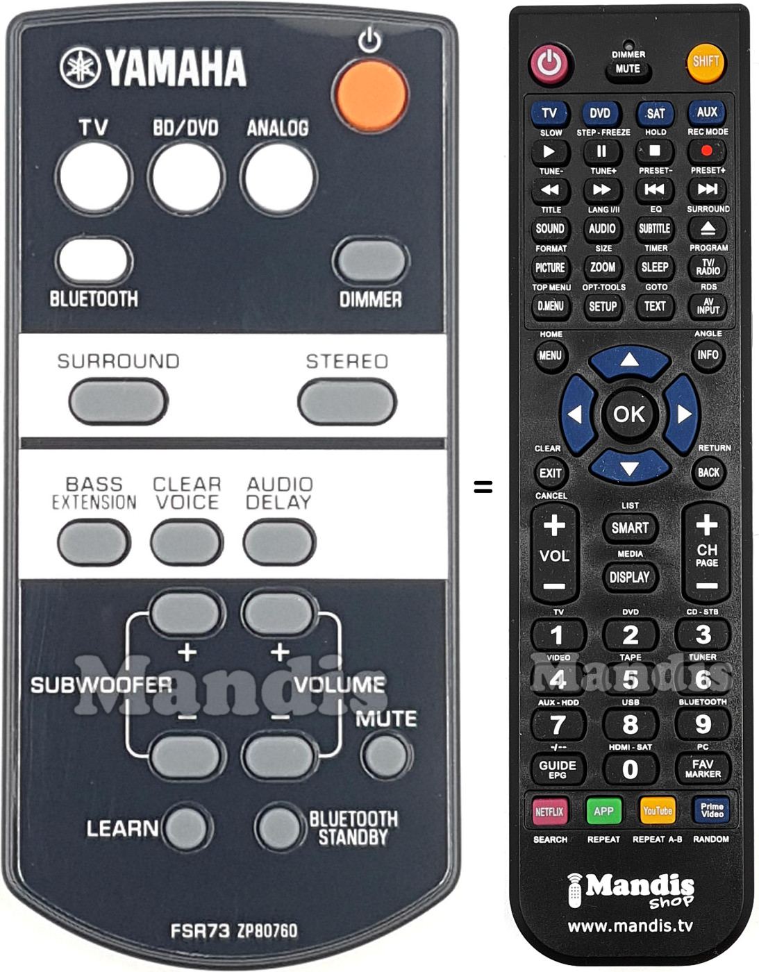Télécommande équivalente Yamaha FSR73
