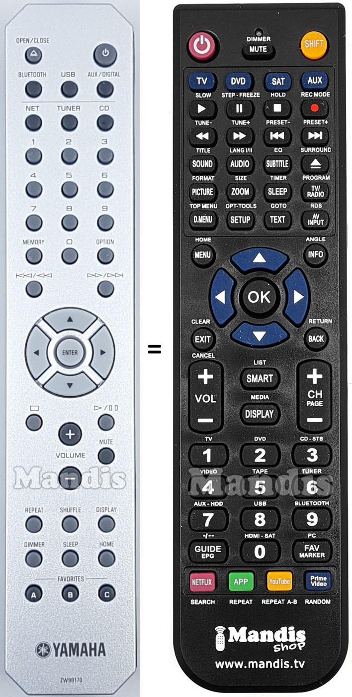 Télécommande équivalente Yamaha ZW98170