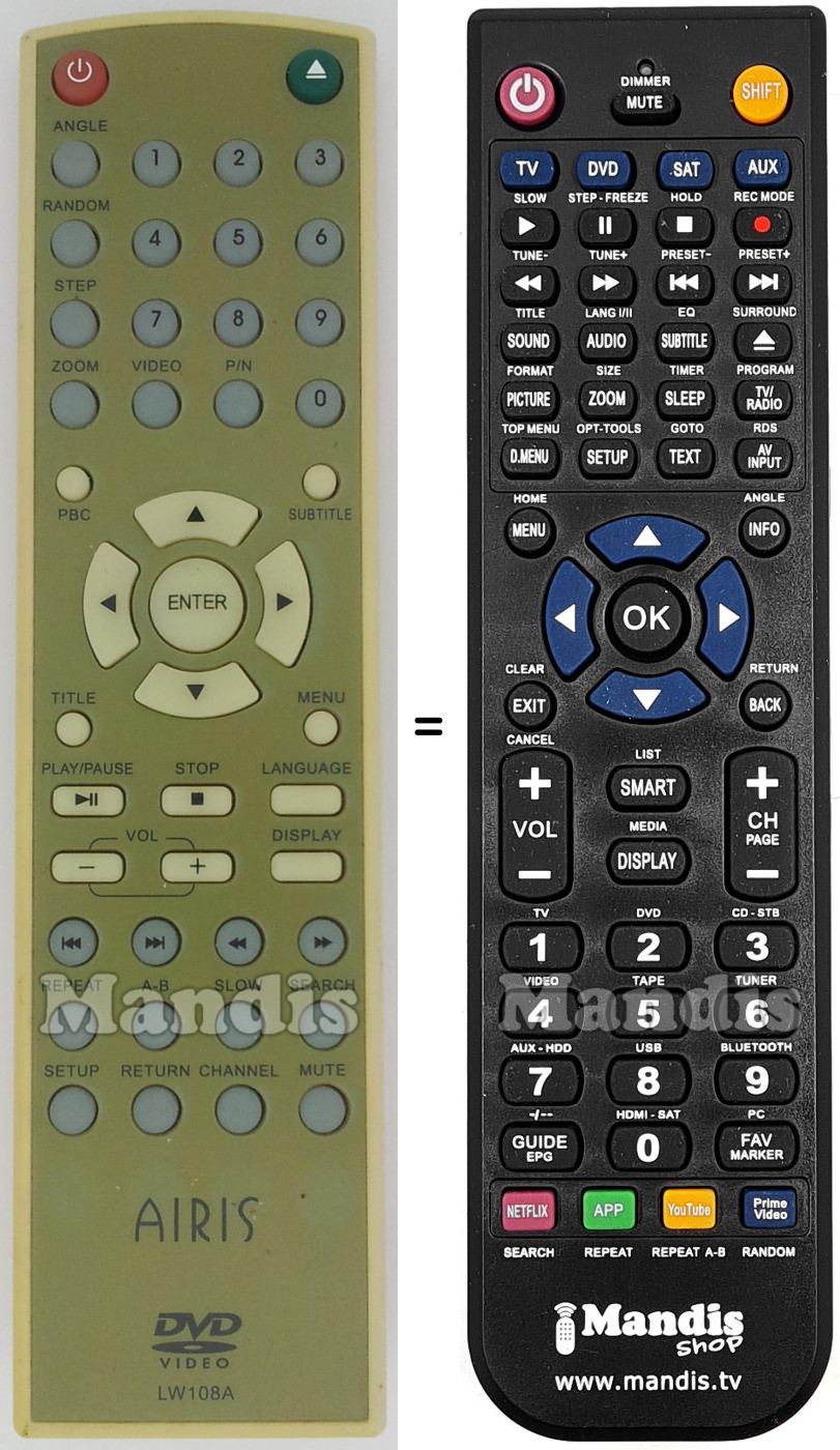 Telecomando equivalente Airis LW108A