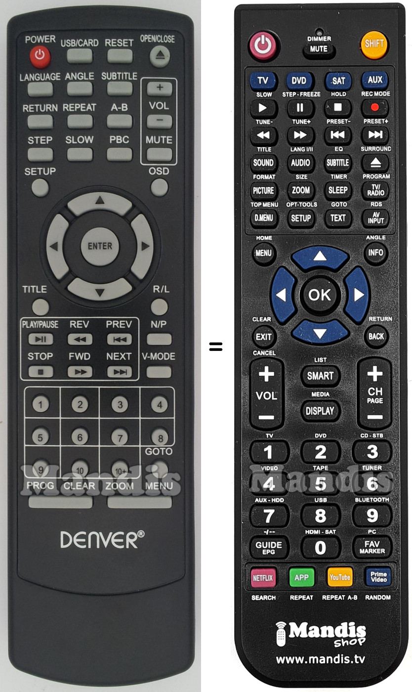 Replacement remote control Denver DVH7780D