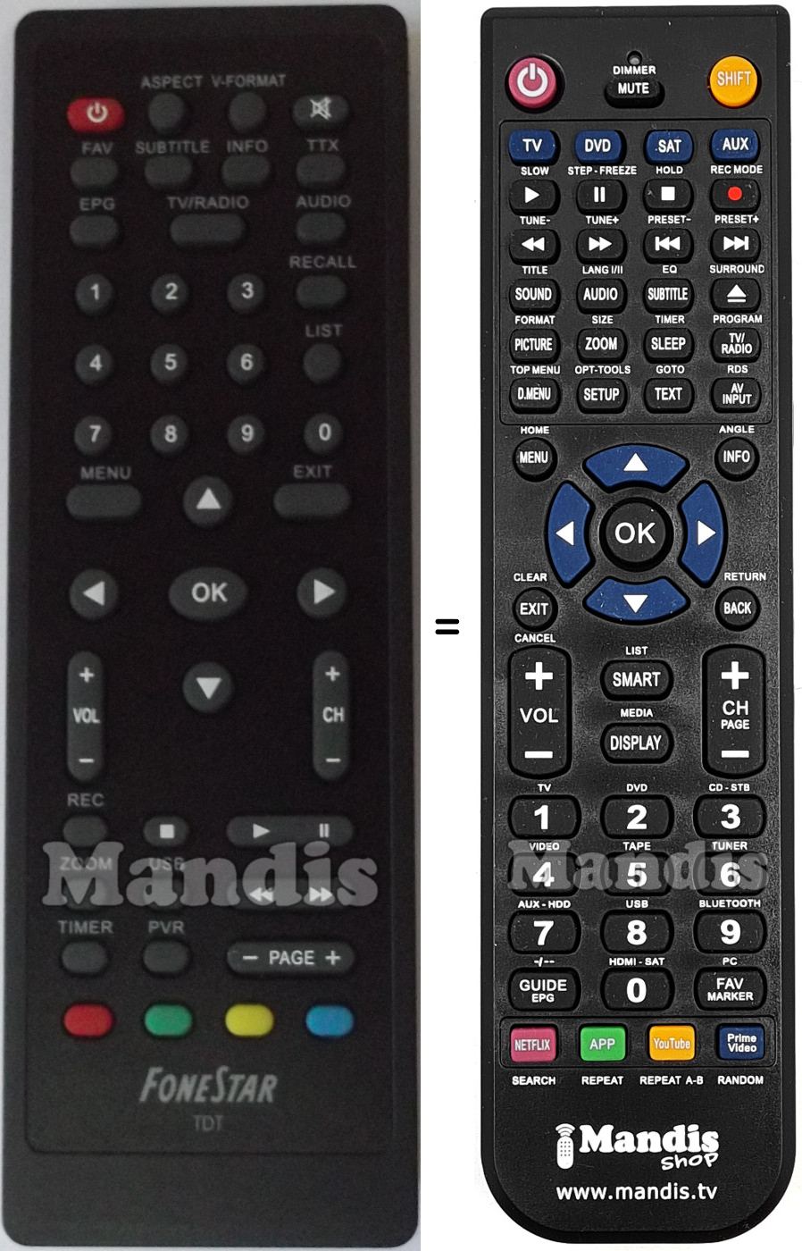 Replacement remote control Fonestar RDT714U