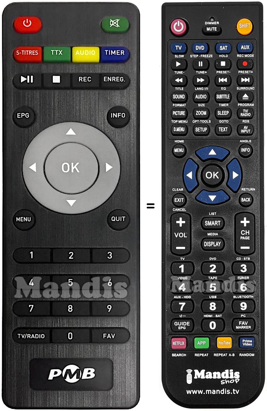Télécommande équivalente Pmb TNT5010HD