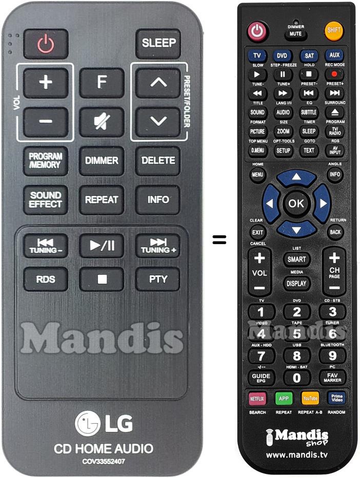 Télécommande équivalente LG HVS50409