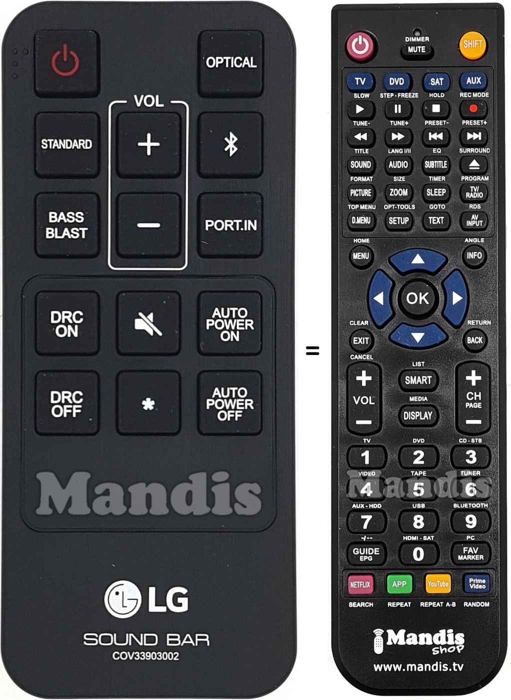 Télécommande équivalente LG HVS50476