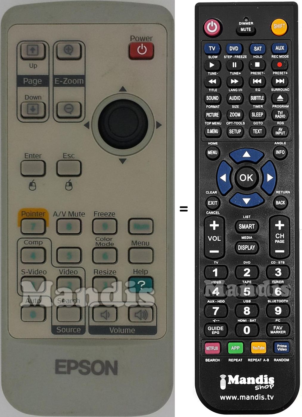Télécommande équivalente Epson EMP-S3L