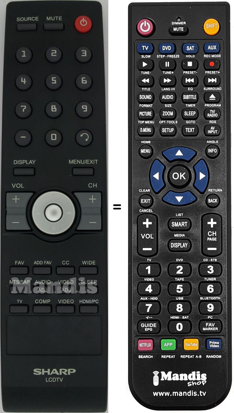 Telecomando equivalente Sharp 9JR9800000004