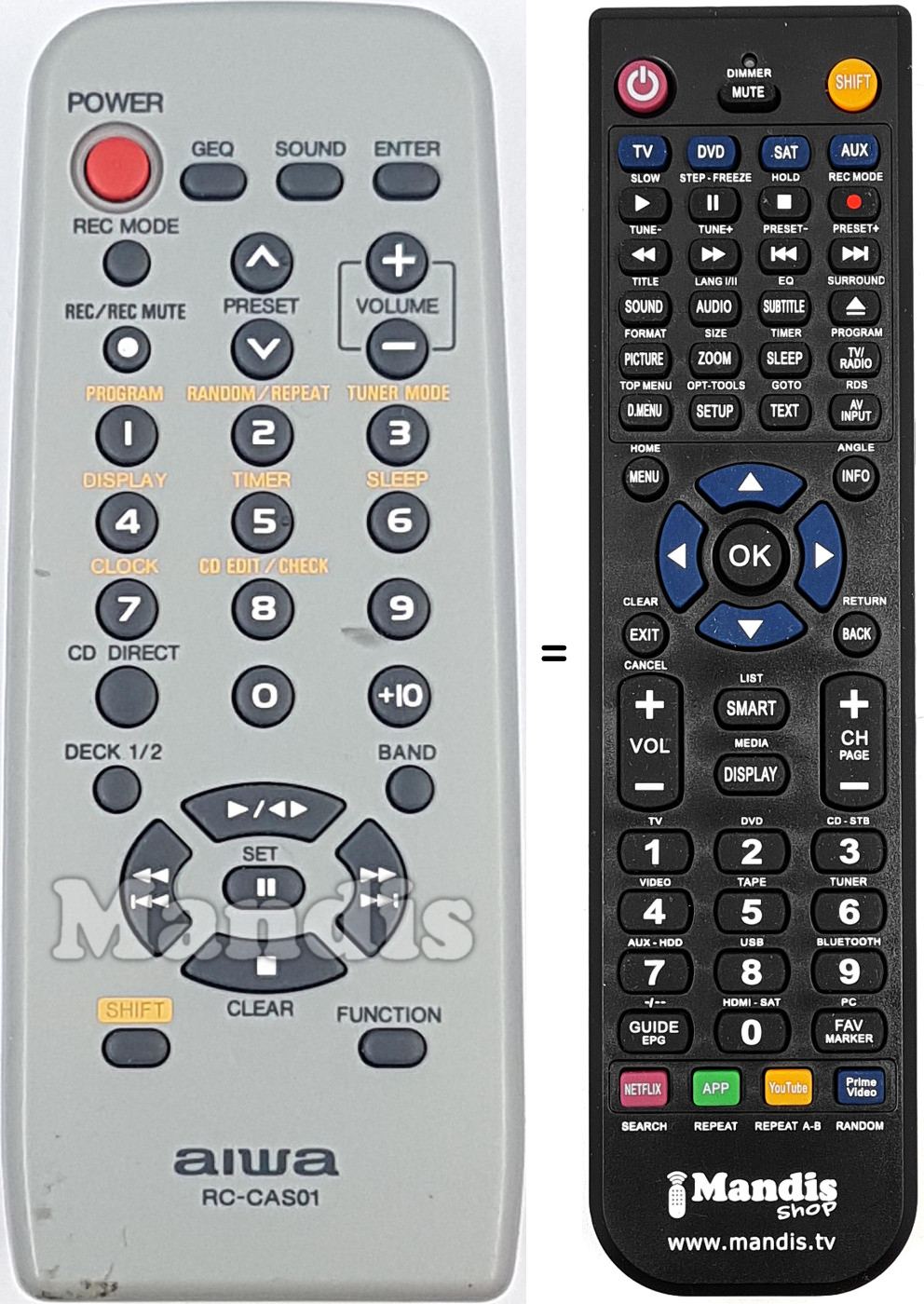 Télécommande équivalente Aiwa RC-CAS01