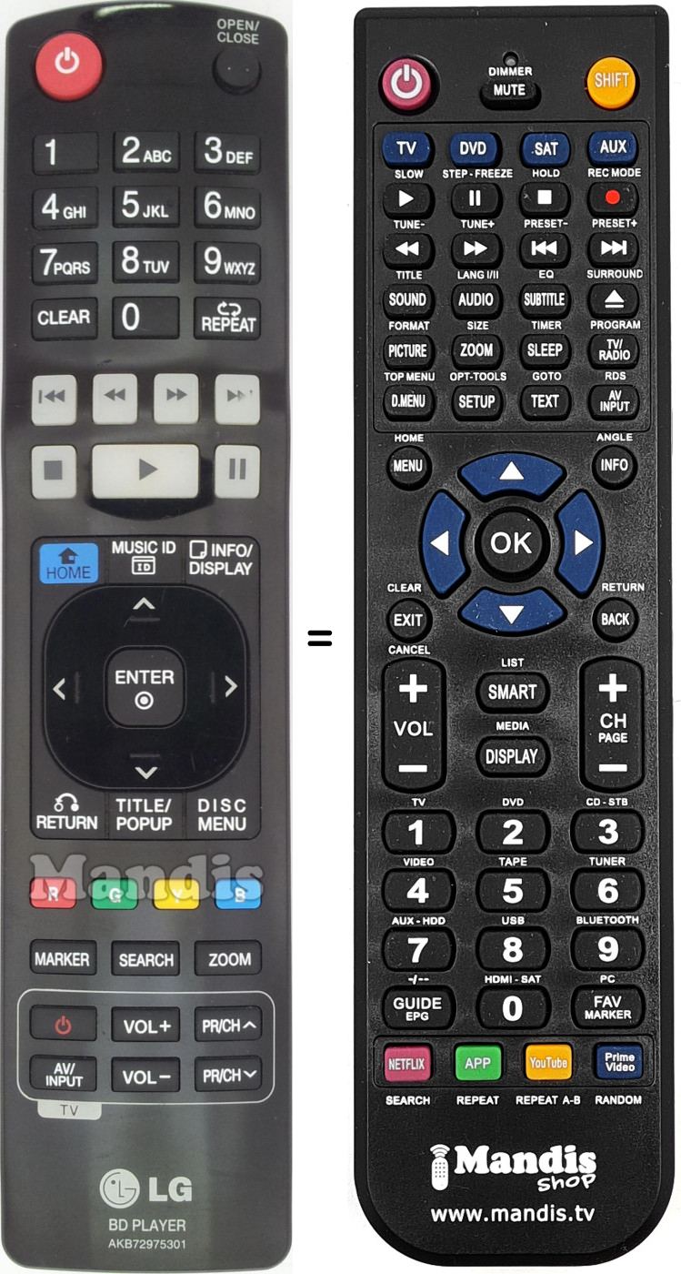 Télécommande équivalente LG AKB 72975301