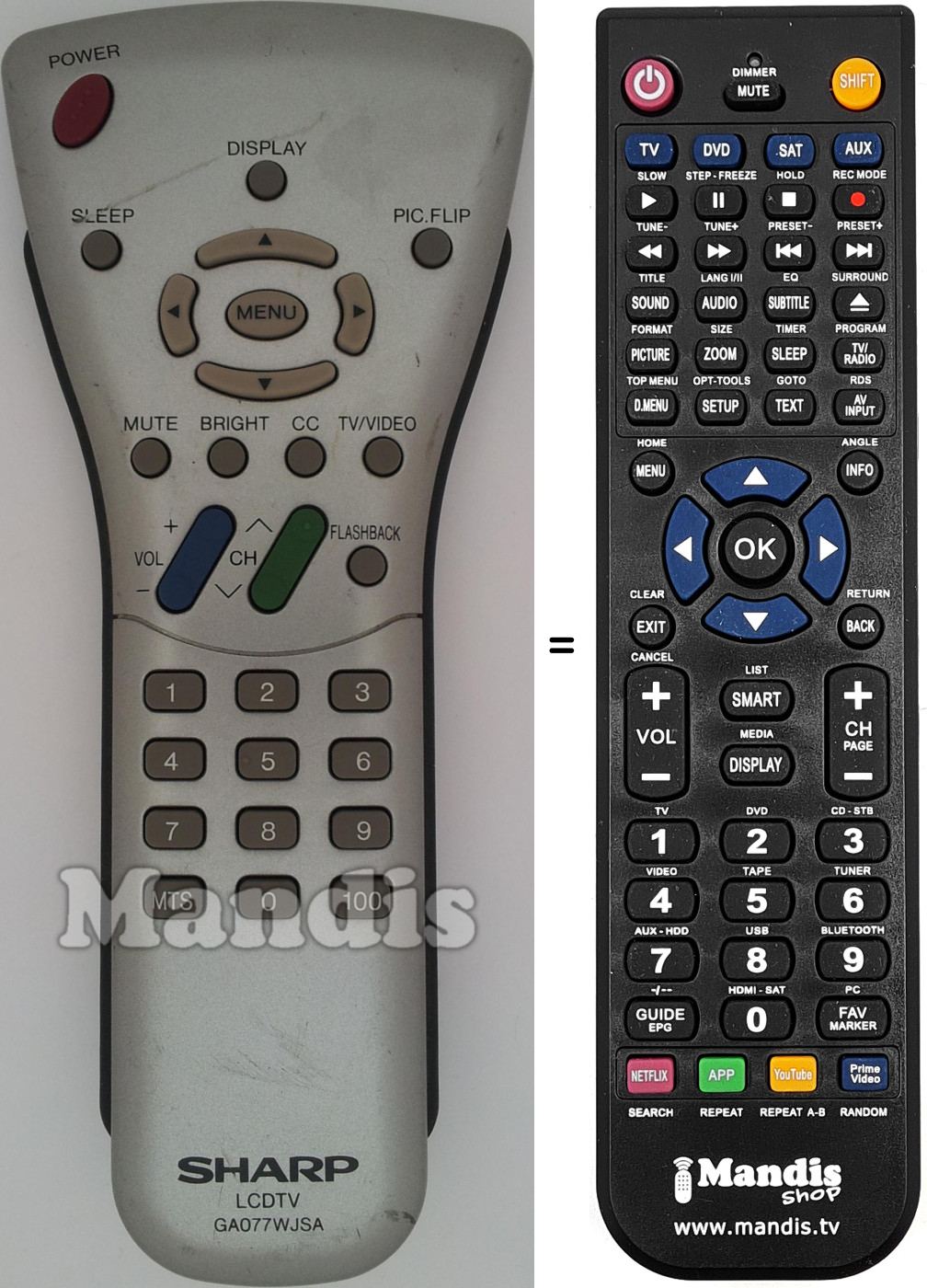 Telecomando equivalente Sharp GA077WJSA