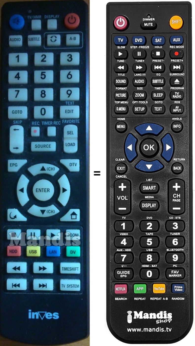 Gleichwertige Fernbedienung INVES XR262017