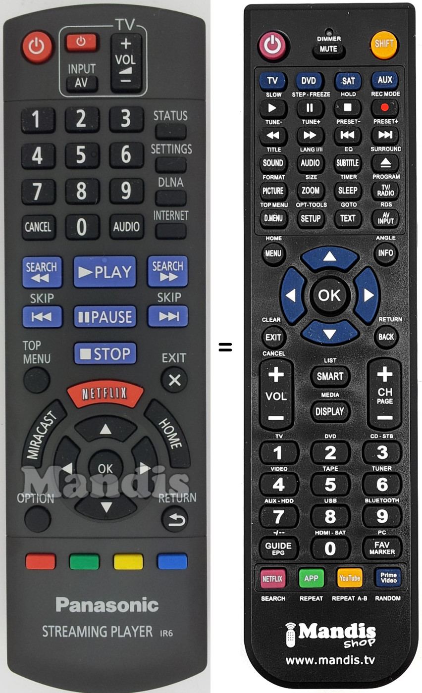 Télécommande équivalente Panasonic N2QAYB000886