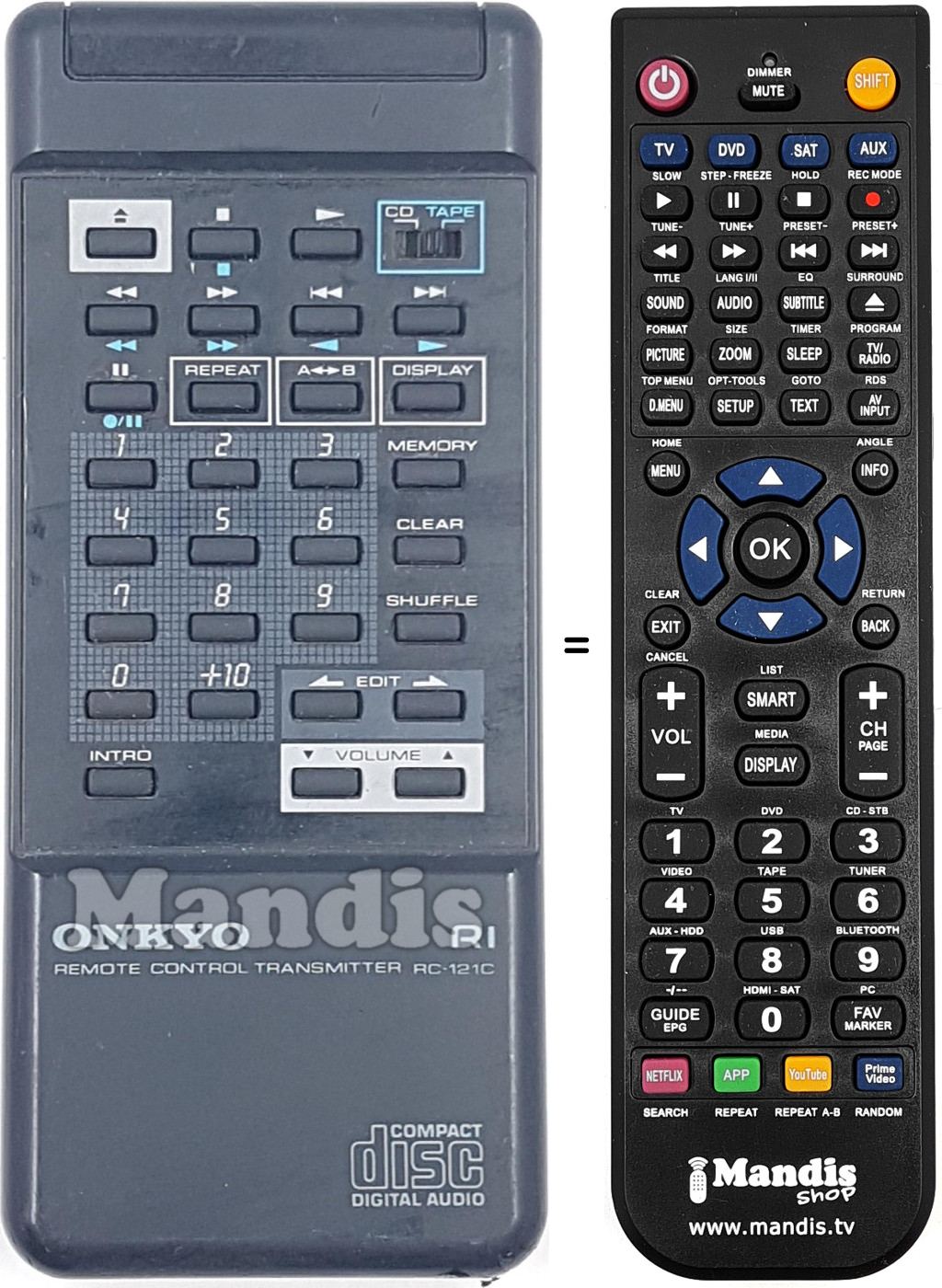 Replacement remote control RC-121C