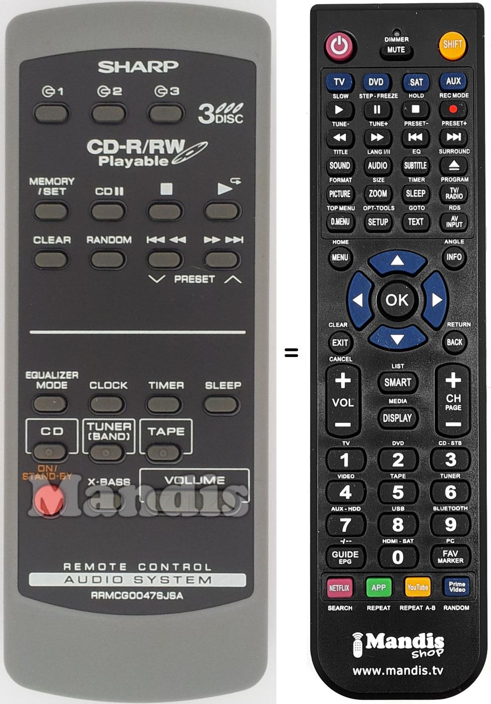 Telecomando equivalente Sharp RRMCG0047SJSA
