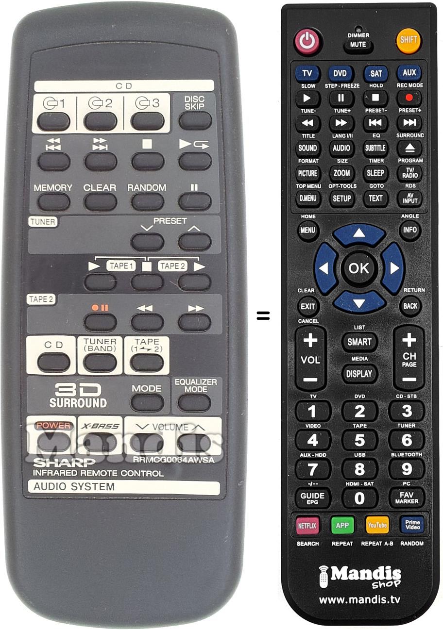 Telecomando equivalente Sharp RRMCG0064AWSA
