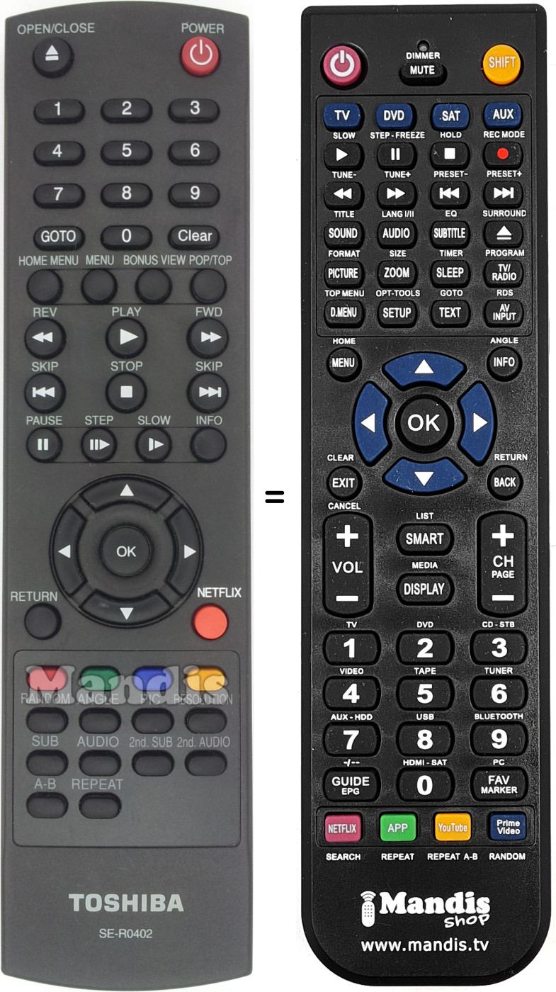 Télécommande équivalente Toshiba SE-R0402