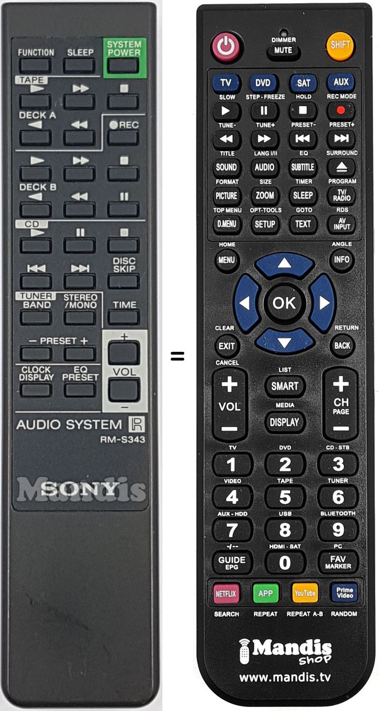 Télécommande équivalente Sony RM-S343