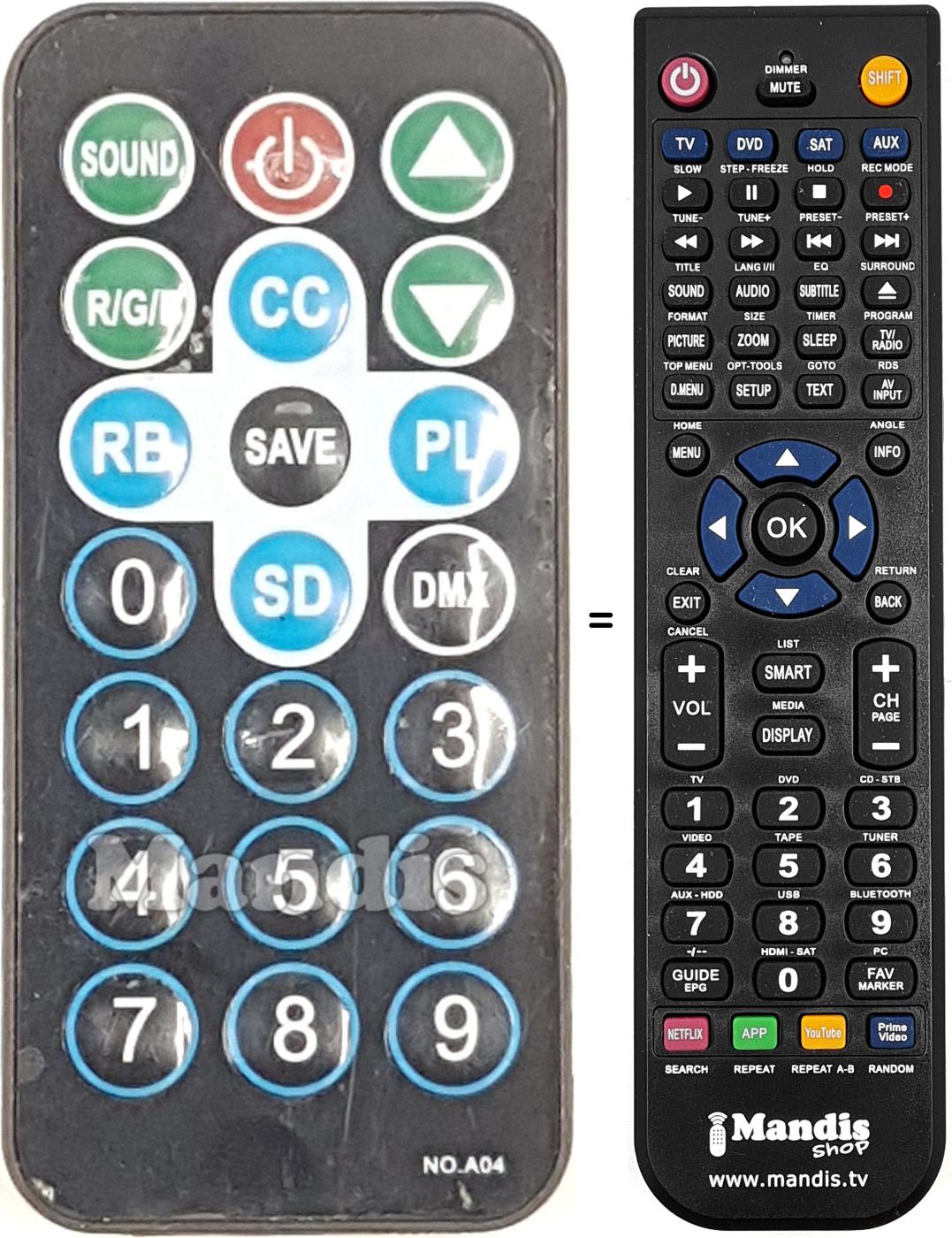 Télécommande équivalente NO.A04
