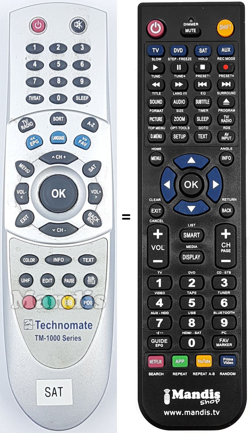 Replacement remote control TM1000