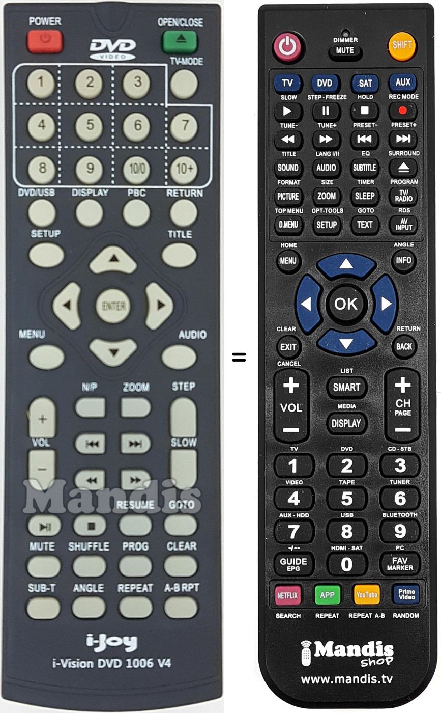 Replacement remote control i-Vision DVD 1006 V4