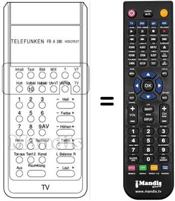 Replacement remote control FBA 280 VT