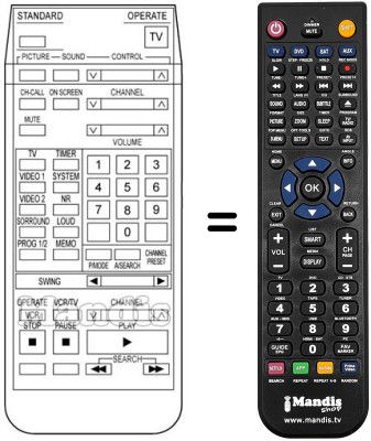 Télécommande équivalente RC-1073 E Télécommande équivalente RC-1073 E