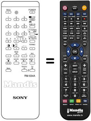 Telecomando equivalente Sony RM634A Telecomando equivalente Sony RM634A