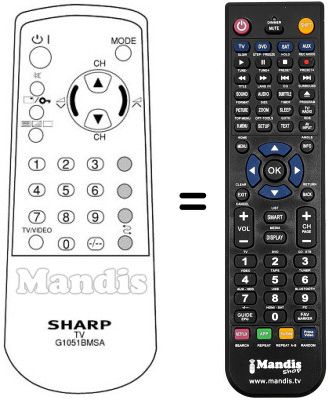 Replacement remote control Sharp RRMCG1051BMSA