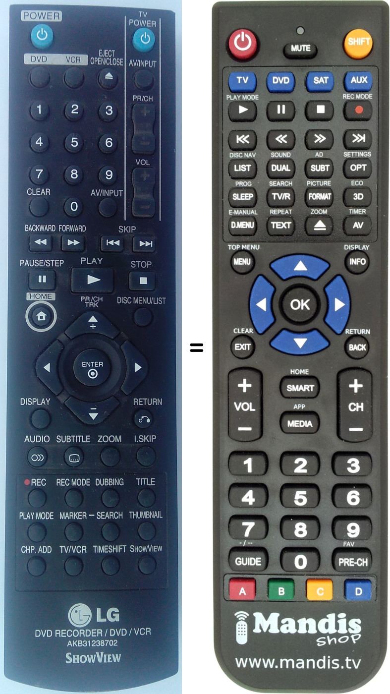Telecomando equivalente LG AKB31238702